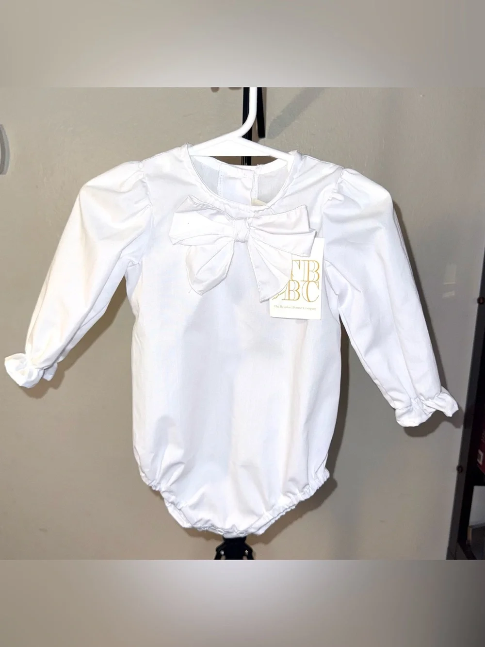The Beaufort Bonnet Company long sleeve bubble romper with bow, size 0-6 m, NWT